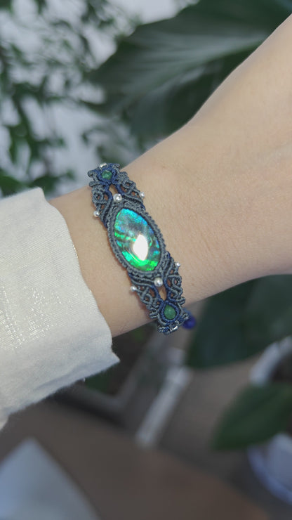 Le Bijoux Blue Green Ammolite Braided Rope Bracelet