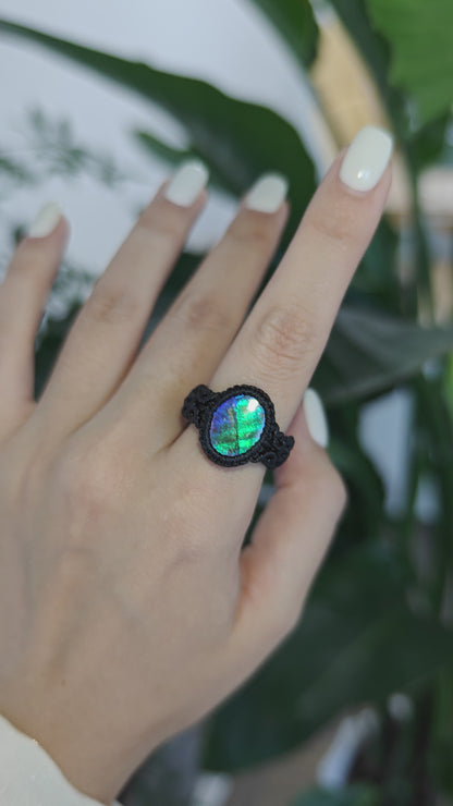 Le Bijoux Green Ammolite Boho Braided Rings